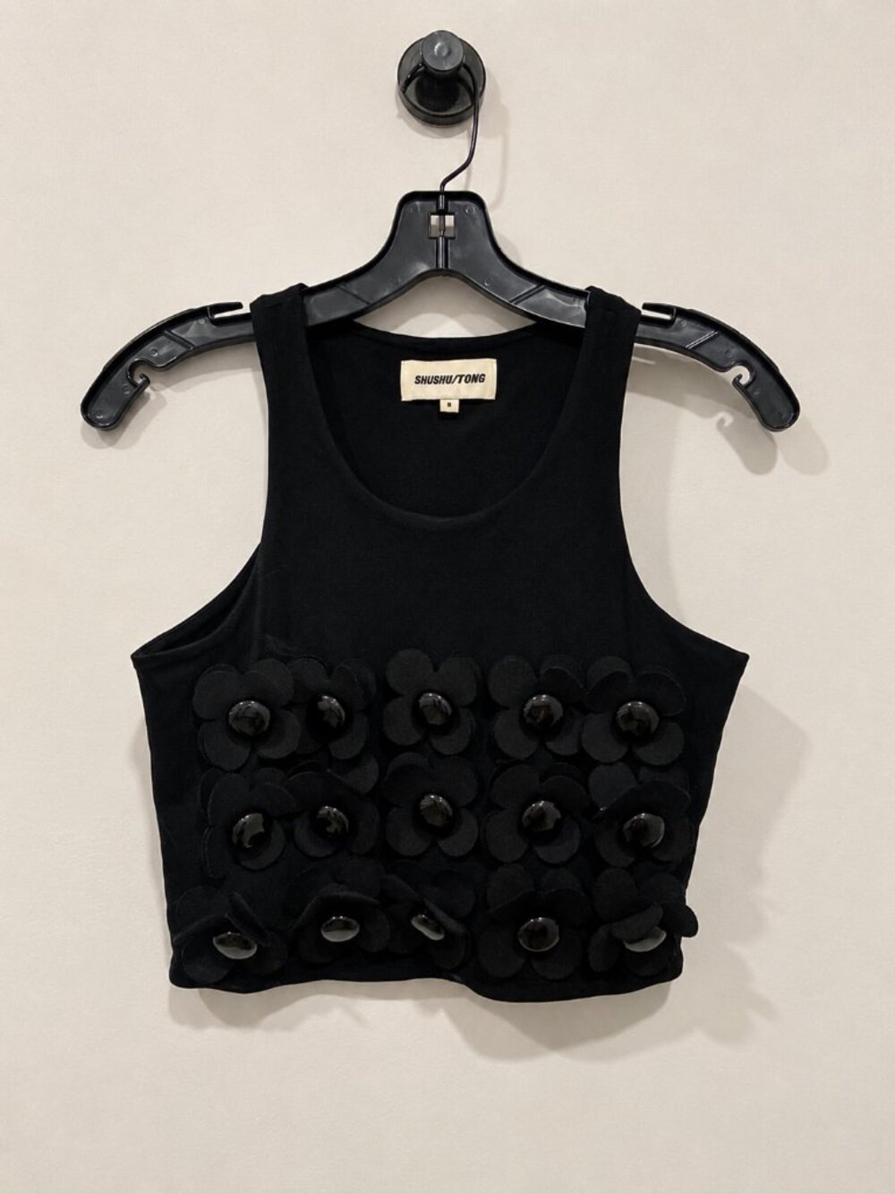 NEW Shushu/Tong Black Elastic Floral Crop Tank Top Size XS (UK 8 US 2)